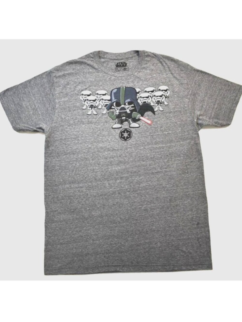 Star Wars Mens T Shirt Large Gray Darth Vader Stormtroopers Chibi Graphic New